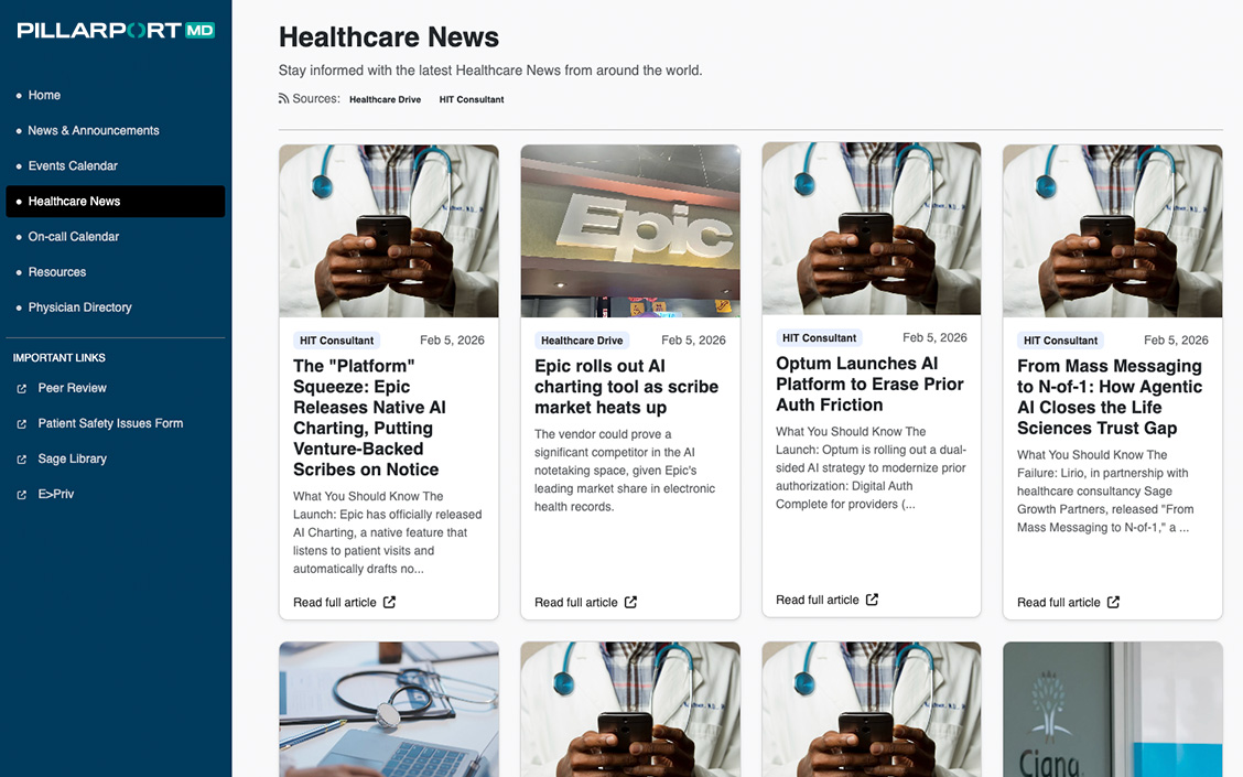 News feed and departmental announcements