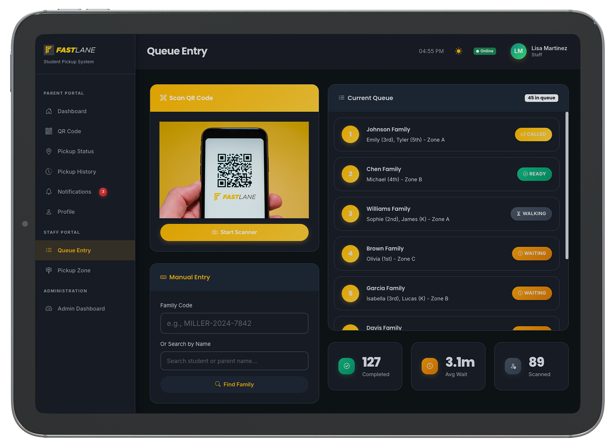 Staff queue management screen